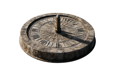 Sun dial casting a sharp shadow, symbolizing ancient timekeeping and the passage of time isolated on white background PNG