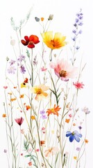Delicate watercolor painting showcasing colorful wildflower meadow beauty
