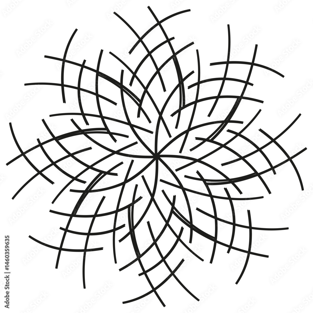 Aufkleber geometric curve flower. circular abstract shape. rotating motion vector. symmetric petal formation.