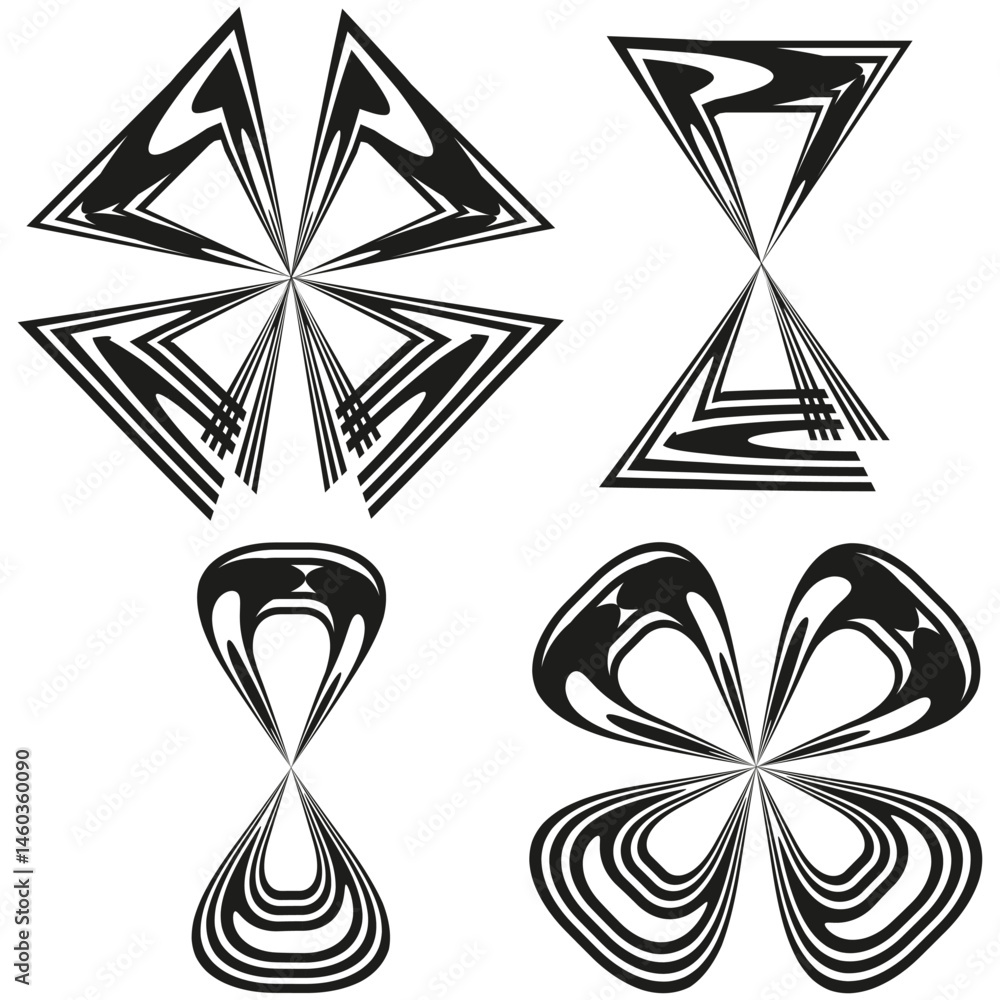 Poster black abstract elements. artistic geometry collection. optical pattern symbols. vector dynamic set.