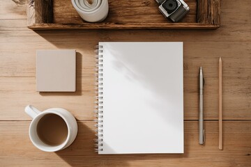 Workspace with notebook and accessories