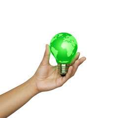 Holding the Green Earth: Sustainable Energy Concept isolated on a transparent background 