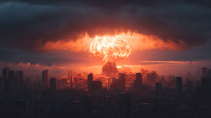 Fototapeta premium Atomic bomb in city, symbol of war, end of world, nuclear explosion