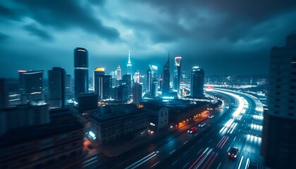 Fototapeta premium view of a city at night from the top of a building