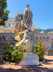 Principality of Monaco, France - July 9, 2024: Place du Palais, Palace terrace. Statue to honor Prince Albert first on his 25th jubilee. Gift from the colonies
