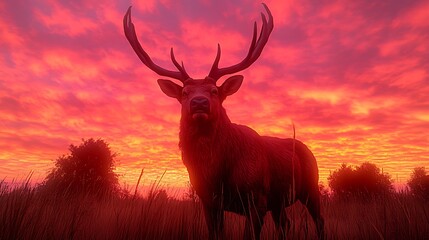 Deer at fiery sunset