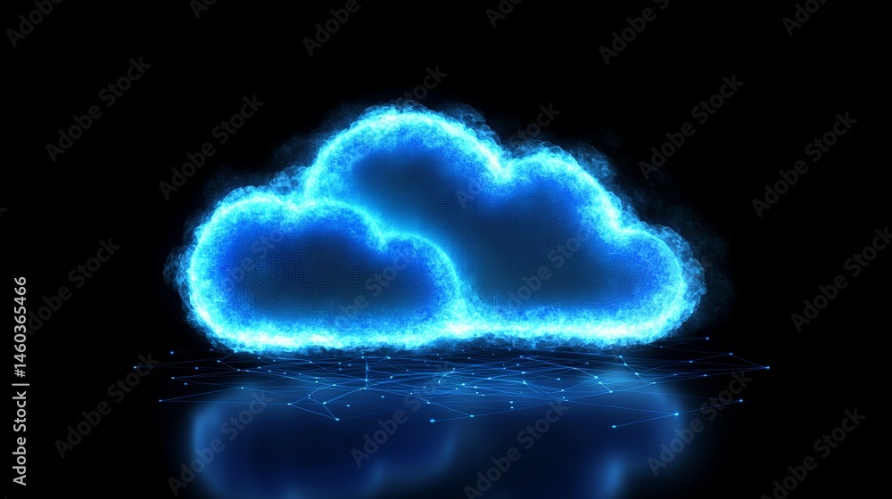 Aufkleber abstract glowing blue cloud digital network technology concept web data dark neon cyber light server