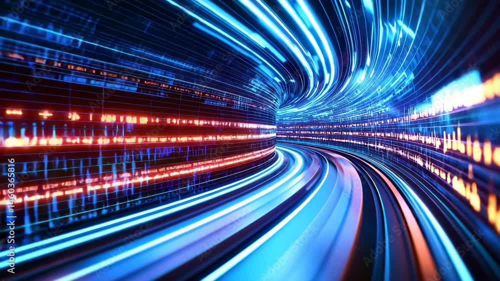 Poster abstract motion of light trails in a digital network environment