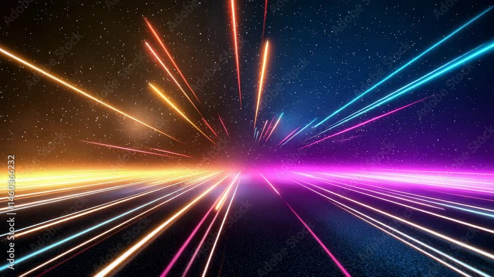 Poster abstract light trails in dark space with stars and motion effect
