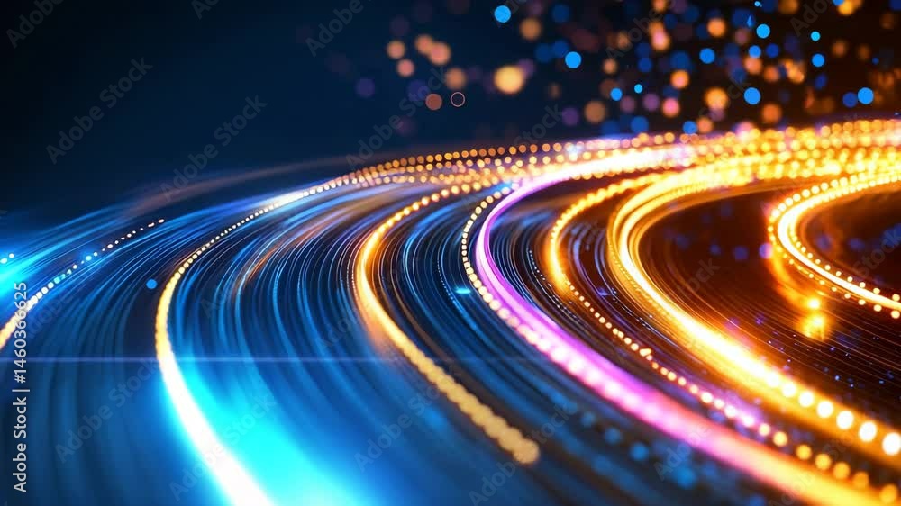 Poster colorful light trails and bokeh effect in abstract background