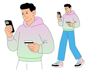 Man using smartphone and credit card for online shopping payment