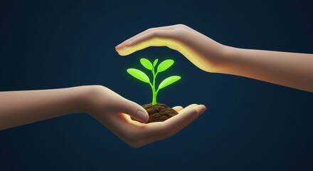 Two hands gently cradling a small plant.