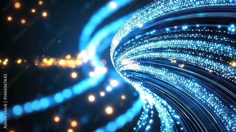 Poster colorful light trails creating dynamic patterns in a dark background