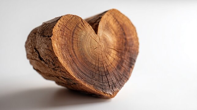 Heart-shaped wood slice, showing tree rings and texture, symbolizes love, nature, rustic charm, perfect for Valentine's Day or natural design concepts