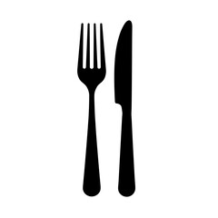 Fork and knife minimal icon in black silhouette concept of menu navigation restaurant UI and culinary interface