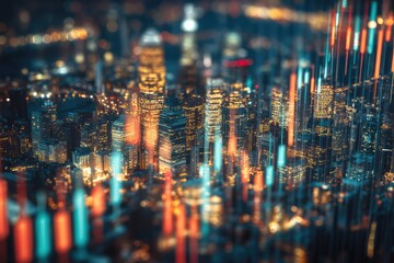 Cityscape financial data visualization