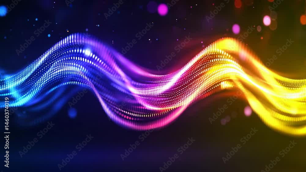 Poster vibrant colorful wave abstract background with light particles
