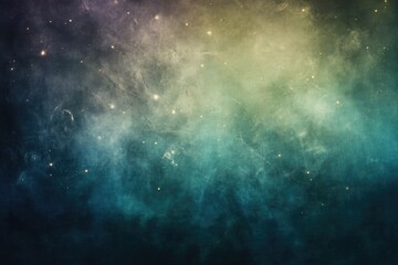 Fototapeta premium A dreamy, cosmic nebula with teal and gold hues, speckled with stars.