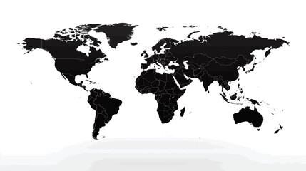 3D world political map simple black silhouette vector isolated on white background  -  