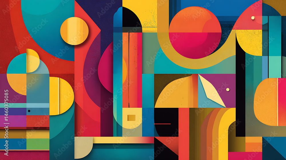 Poster Colorful forms and lines in cubism style