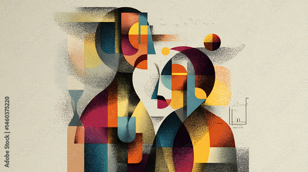 Poster colorful forms and lines in cubism art style