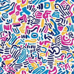 Obraz premium Memphis colorful style seamless pattern. Creative minimalist style art background for children or trendy design with basic shapes. Simple childish scribble backdrop white background