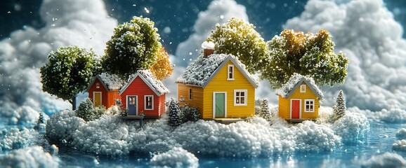 Naklejka premium Winter Wonderland: Charming Snow-Covered Houses in a Dreamlike Setting