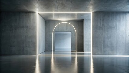 Fototapeta premium Modern minimalist concrete interior architectural design with illuminated archway and sleek lines