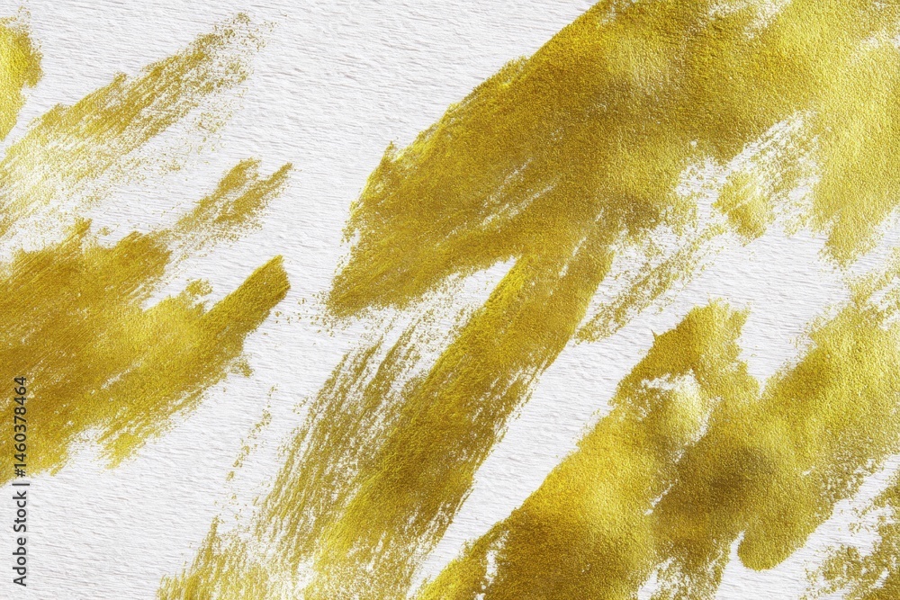 Poster golden brushstrokes creating an elegant abstract design on a white canvas texture, infusing the artw