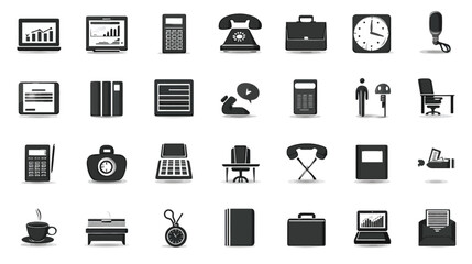 Business icon set simple silhouette vector on white background   -  