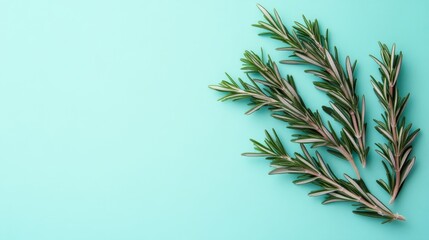 Fresh rosemary sprigs arranged on a pastel background.