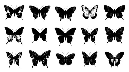 Fototapeta premium Butterfly collection simple black silhouette vector isolated on white background - 