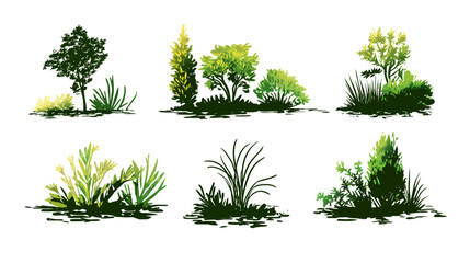 Cartoon shrub set simple silhouette vector isolated on white background  -  