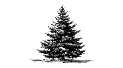 Christmas tree engraving illustration simple silhouette vector isolated on white background  -  