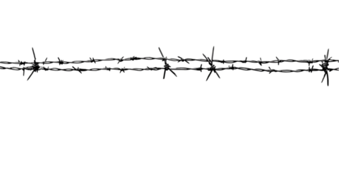 Barbed wire fence dark background sharp points security barrier