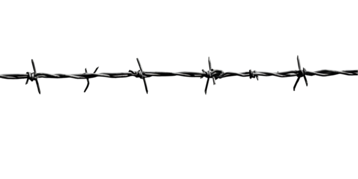 Barbed wire fence isolated on black background sharp points danger warning