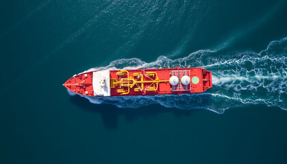 Aerial view Oil and Gas tanker ship LPG tanker ship transportation oil and gas from refinery on sea, Oil and Gas tanker ship global business logistic refinery transportation petroleum petrochemical,