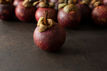 A closeup view of a mangosteen fruit.
