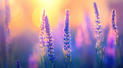 Fototapeta premium Purple Flowers Bask In Sunset Glow