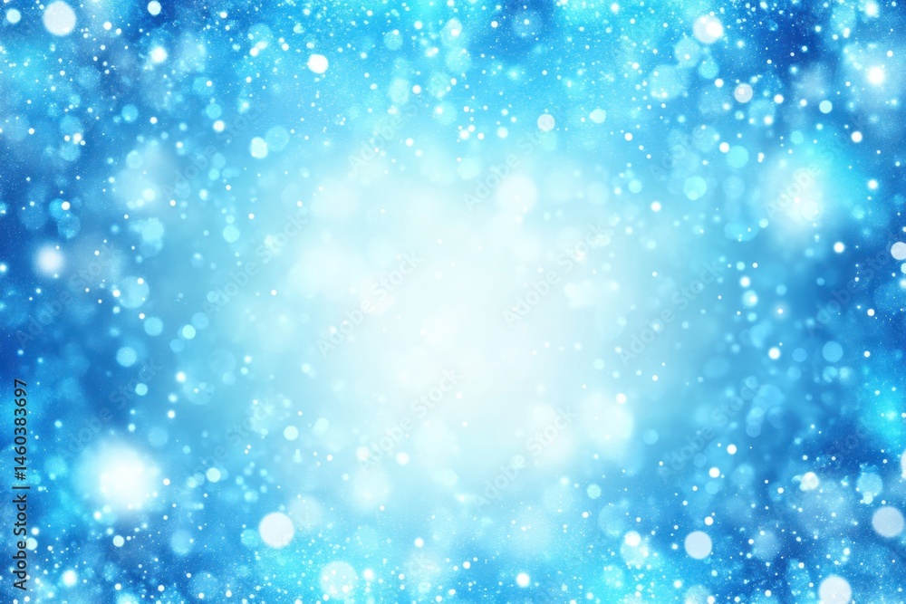 Poster blue glitter background with bokeh, white space in the middle for text the background is a gradient 