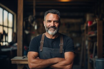 Fototapeta premium portrait of a middle aged hispanic male carpenter