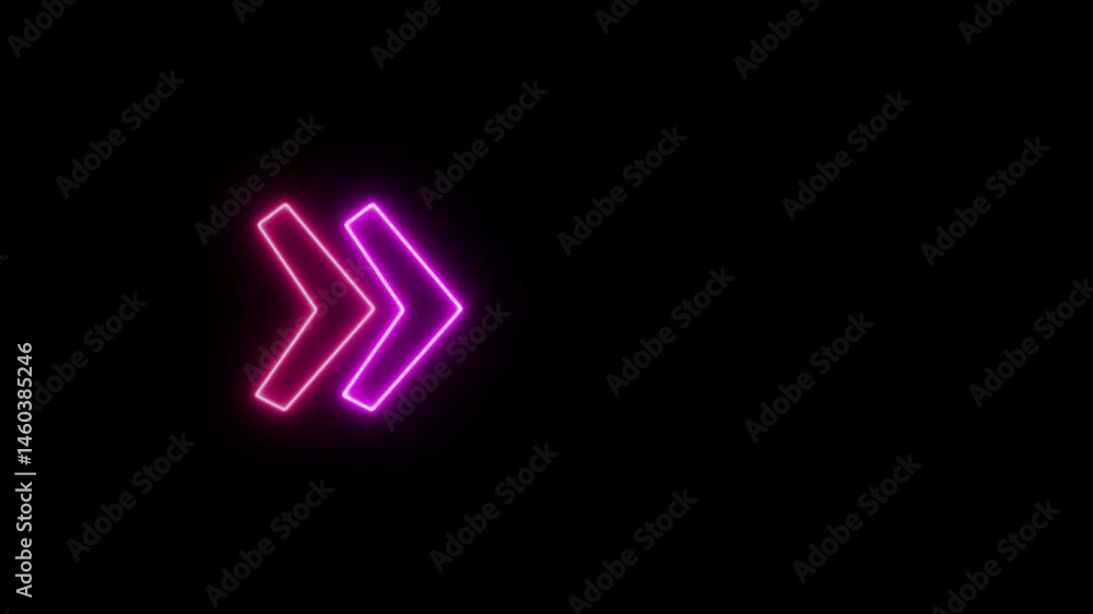 Poster abstract arrow pointing graphic animation.arrow moving right on white background.glowing neon light 