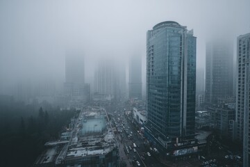 Foggy city skyline