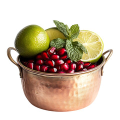 Pomegranate Mint and Lime in Copper Pot Isolated on Transparent Background