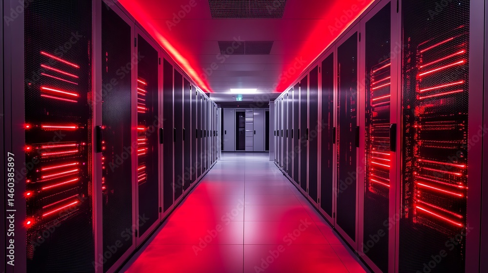 Aufkleber modern data center server room with red lighting technology web racks cloud power future system