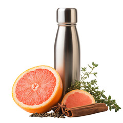 Grapefruit Thyme Cinnamon Stainless Steel Water Bottle Isolated on Transparent Background