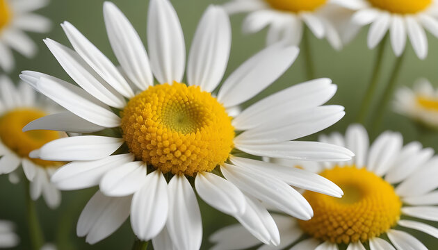Bouquet of fresh chamomile flowers close-up.