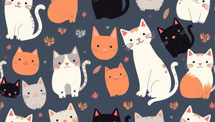 Seamless playful cat pattern in Scandinavian style; perfect for kids' fabric , cats, funny