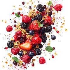 Luminous Berry Medley V Dynamic Fusion of Acai Mixed Isolated on Transparent Background