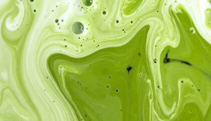 Green tea matcha mixing with milk texture background Food and drink close up